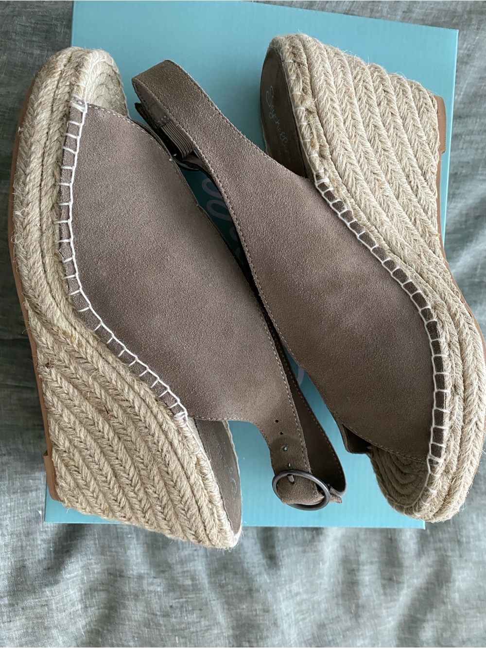 Seychelles Taupe Suede Espadrille Wedge Sandals